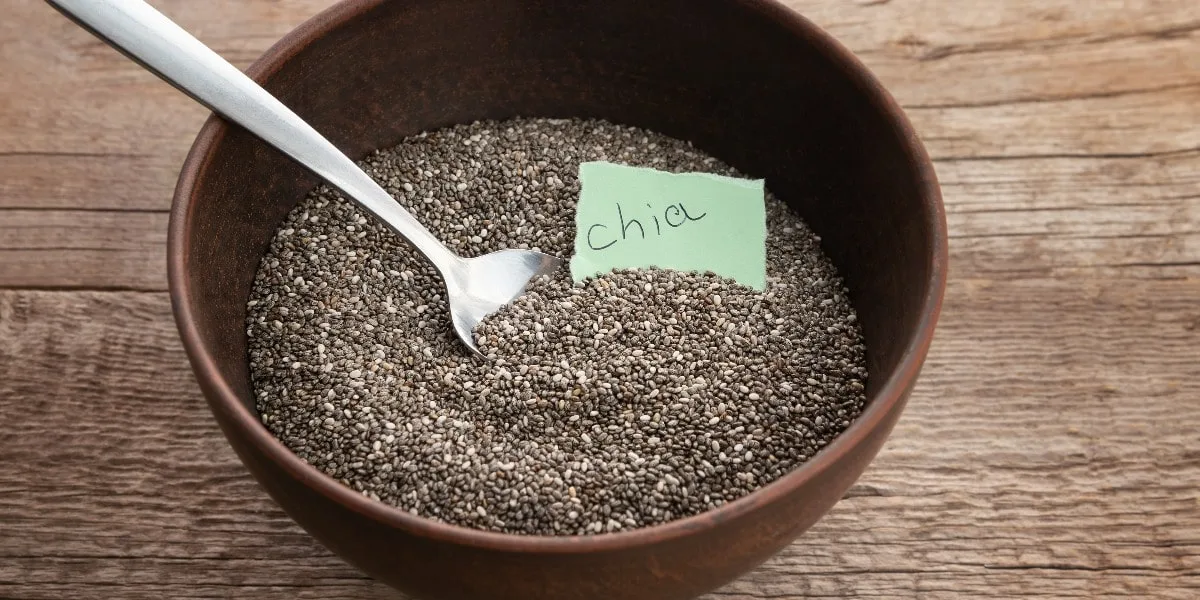 nutritious chia seeds bowl wooden background