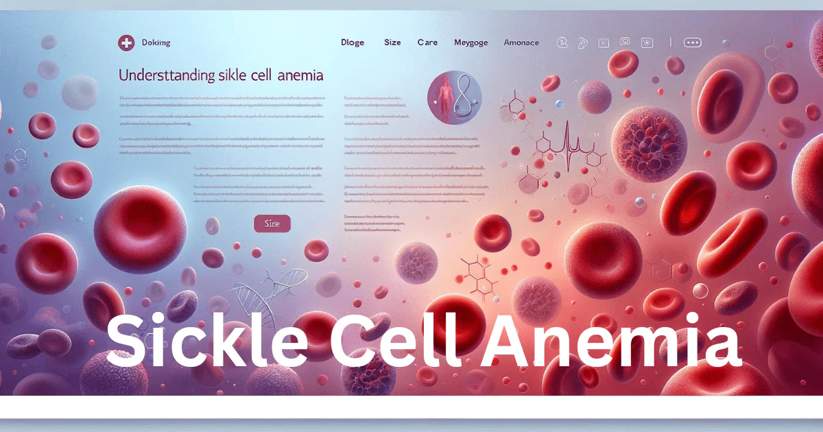 Blog banner illustrating Sickle Cell Anemia with soft gradient background, highlighted sickle-shaped cells, and health icons.